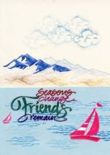 "Seasons Change. Friends Remain." All images Posh Impressions, mostly from the Stamp-A-Scene set. White and pastel blue cardstock. Sailboats were stamped on sticker paper. Greeting was a Posh Impressions sticker from Mrs. Grossman's. All other images were stamps.